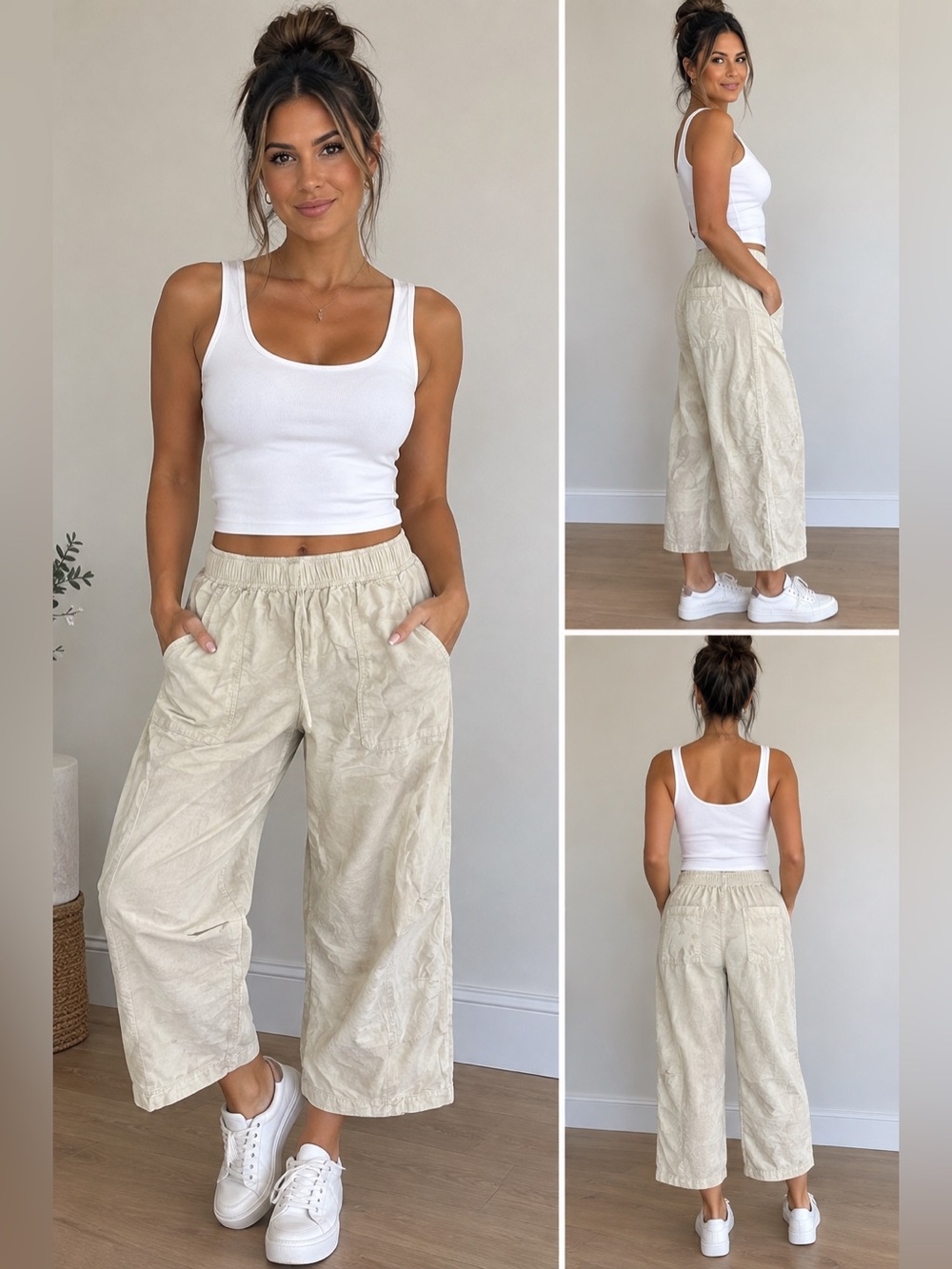 We The Free Women's Cropped Elastic-Waist Pants in Off-White